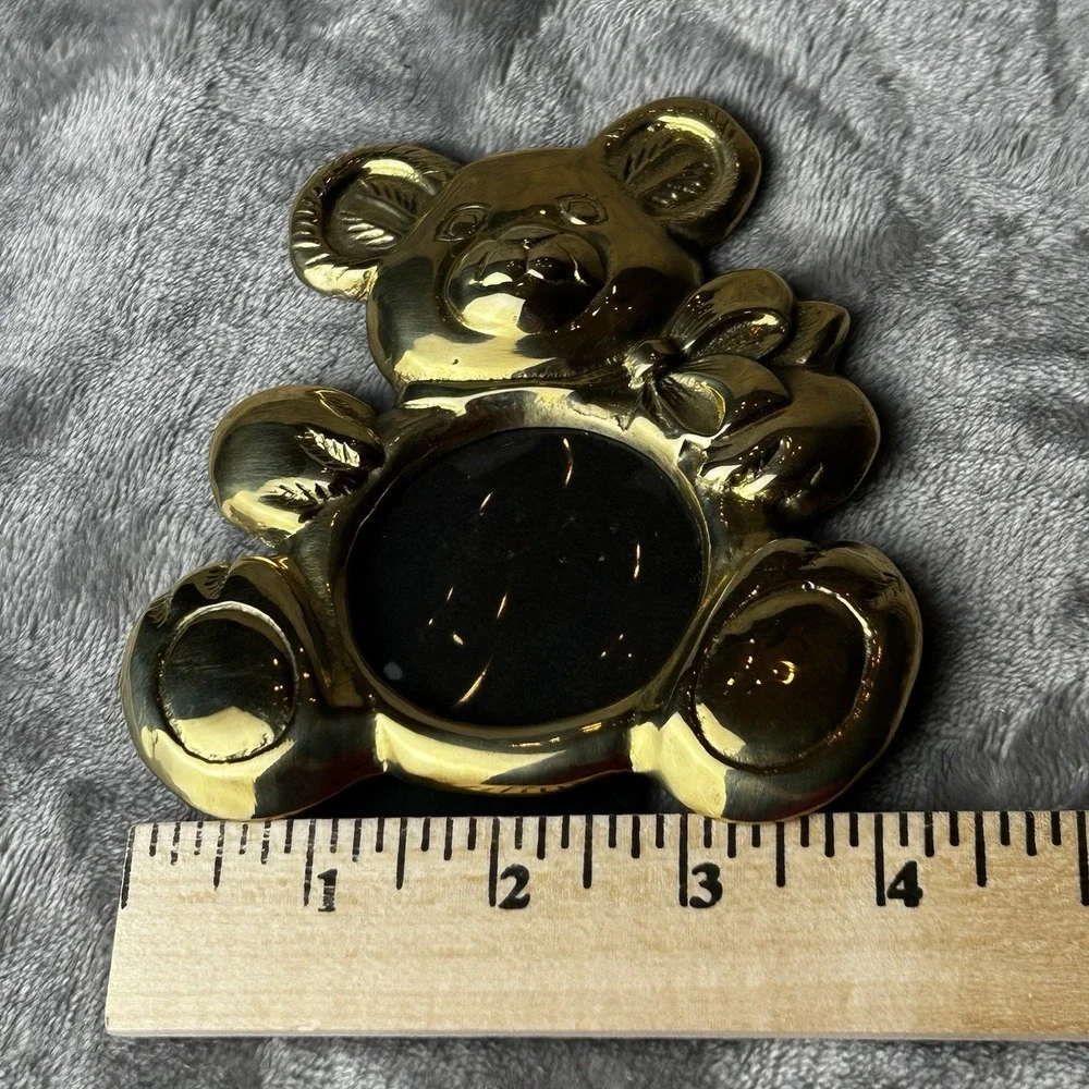 Vintage Brass Teddy Bear Shaped Frame 3D Cottagecore Country Decor Kids Room